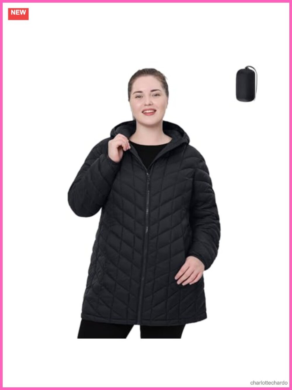 Plus Size Packable Puffer Jacket Water-Resistant Hooded Lightweight Winter Coat